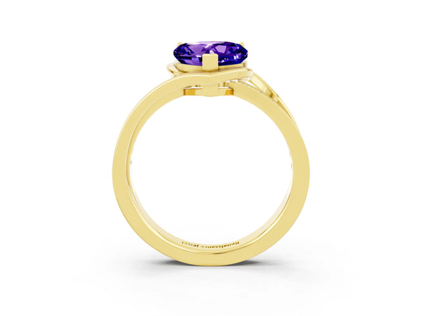Yellow gold Heart Cut Tanzanite Solitaire Ring with Split Shank and Prong Setting