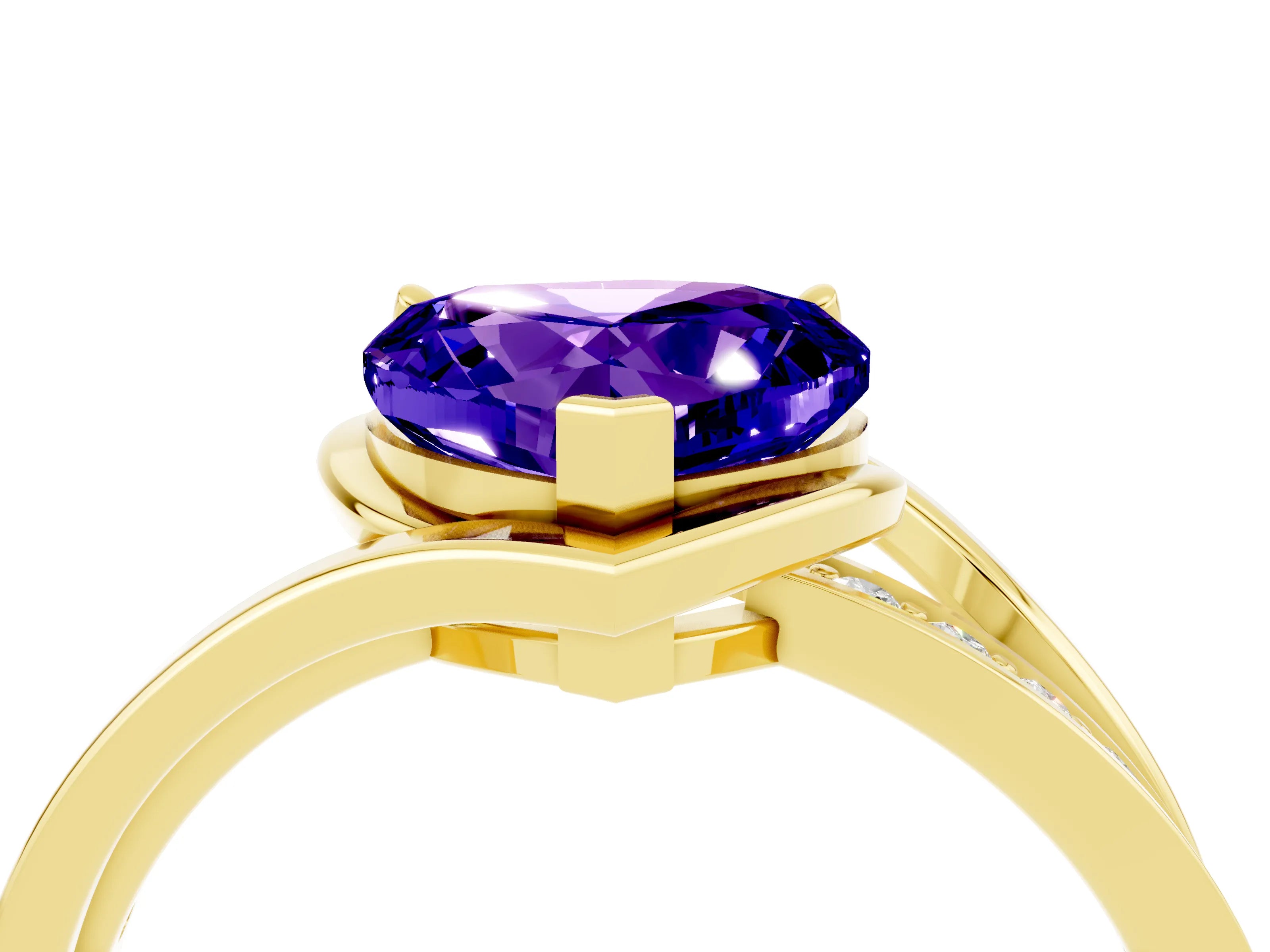 Yellow gold Heart Cut Tanzanite Solitaire Ring with Split Shank and Prong Setting_4