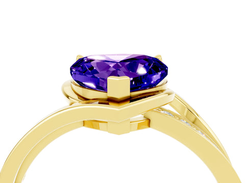 Yellow gold Heart Cut Tanzanite Solitaire Ring with Split Shank and Prong Setting_4