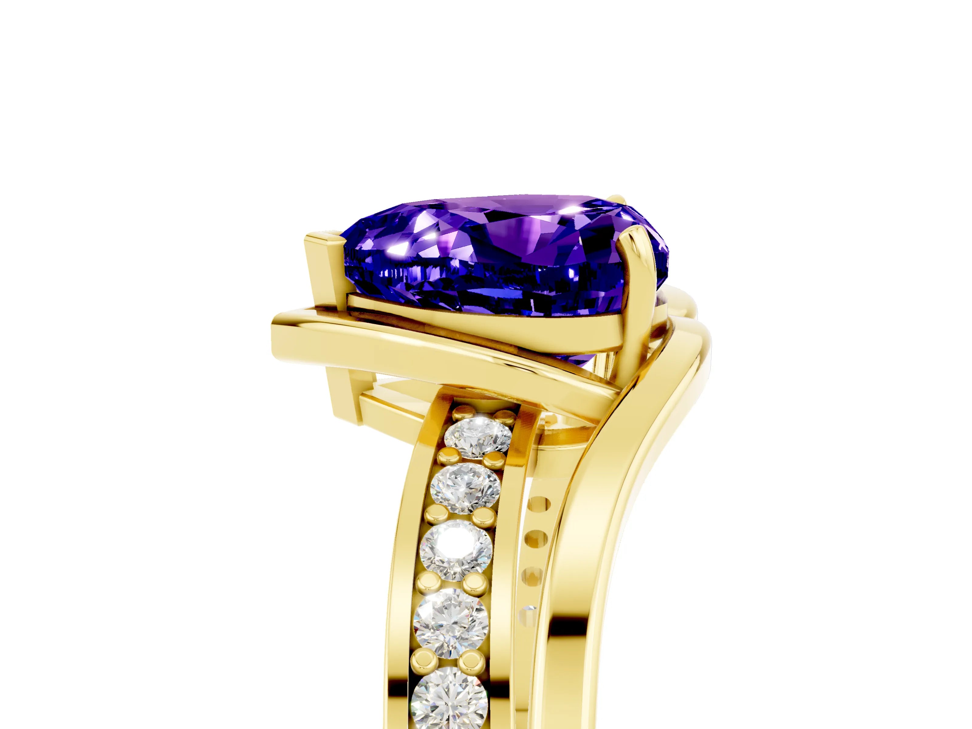 Yellow gold Heart Cut Tanzanite Solitaire Ring with Split Shank and Prong Setting_5