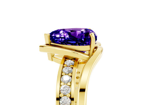 Yellow gold Heart Cut Tanzanite Solitaire Ring with Split Shank and Prong Setting_5