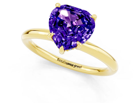 Yellow gold Heart Cut Tanzanite Solitaire Ring with Thin Band and Four-Prong Setting_1