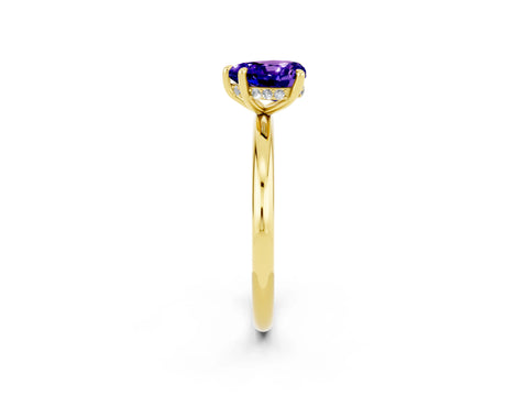 Yellow gold Heart Cut Tanzanite Solitaire Ring with Thin Band and Four-Prong Setting_2