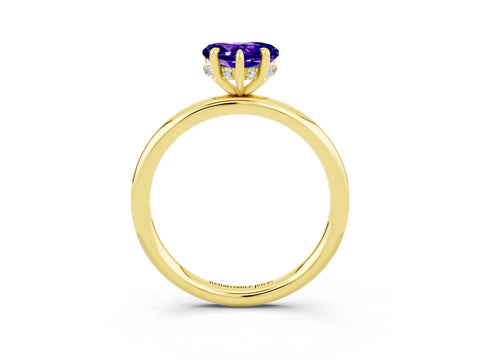 Yellow gold Heart Cut Tanzanite Solitaire Ring with Thin Band and Four-Prong Setting_3