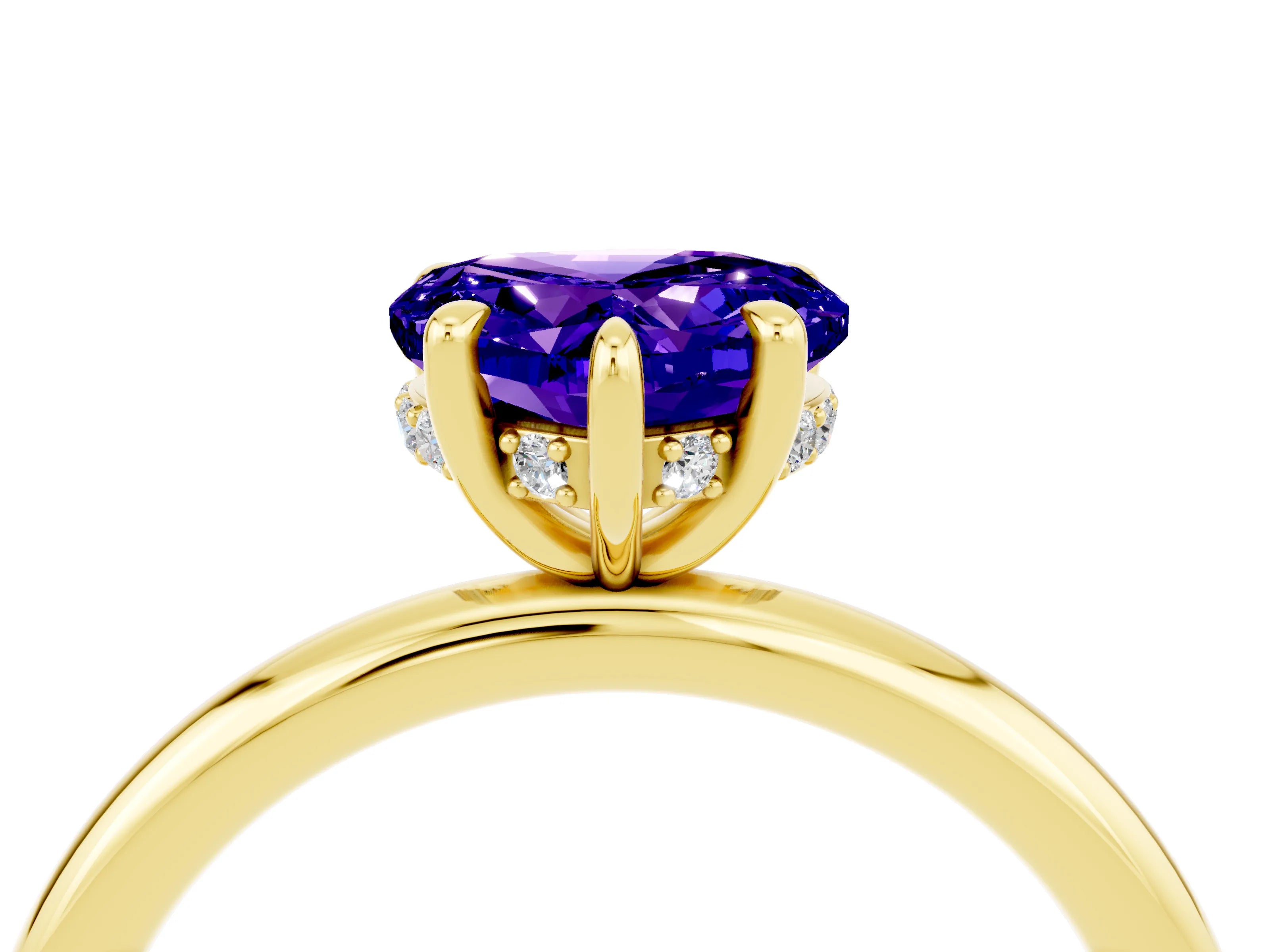 Yellow gold Heart Cut Tanzanite Solitaire Ring with Thin Band and Four-Prong Setting_4