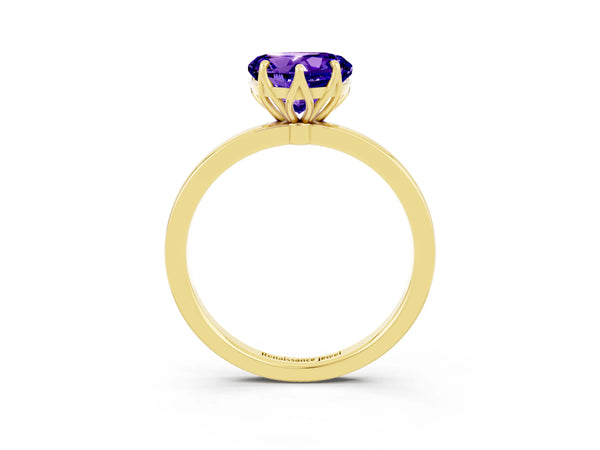 Yellow gold Heart Cut Tanzanite Solitaire Ring with Thin Band and Prong Setting