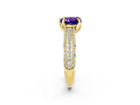 Yellow gold Heart Cut Tanzanite Solitaire Ring with Three-Row Pavé Band and Four-Prong Setting_14
