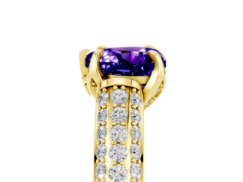 Yellow gold Heart Cut Tanzanite Solitaire Ring with Three-Row Pavé Band and Four-Prong Setting_17