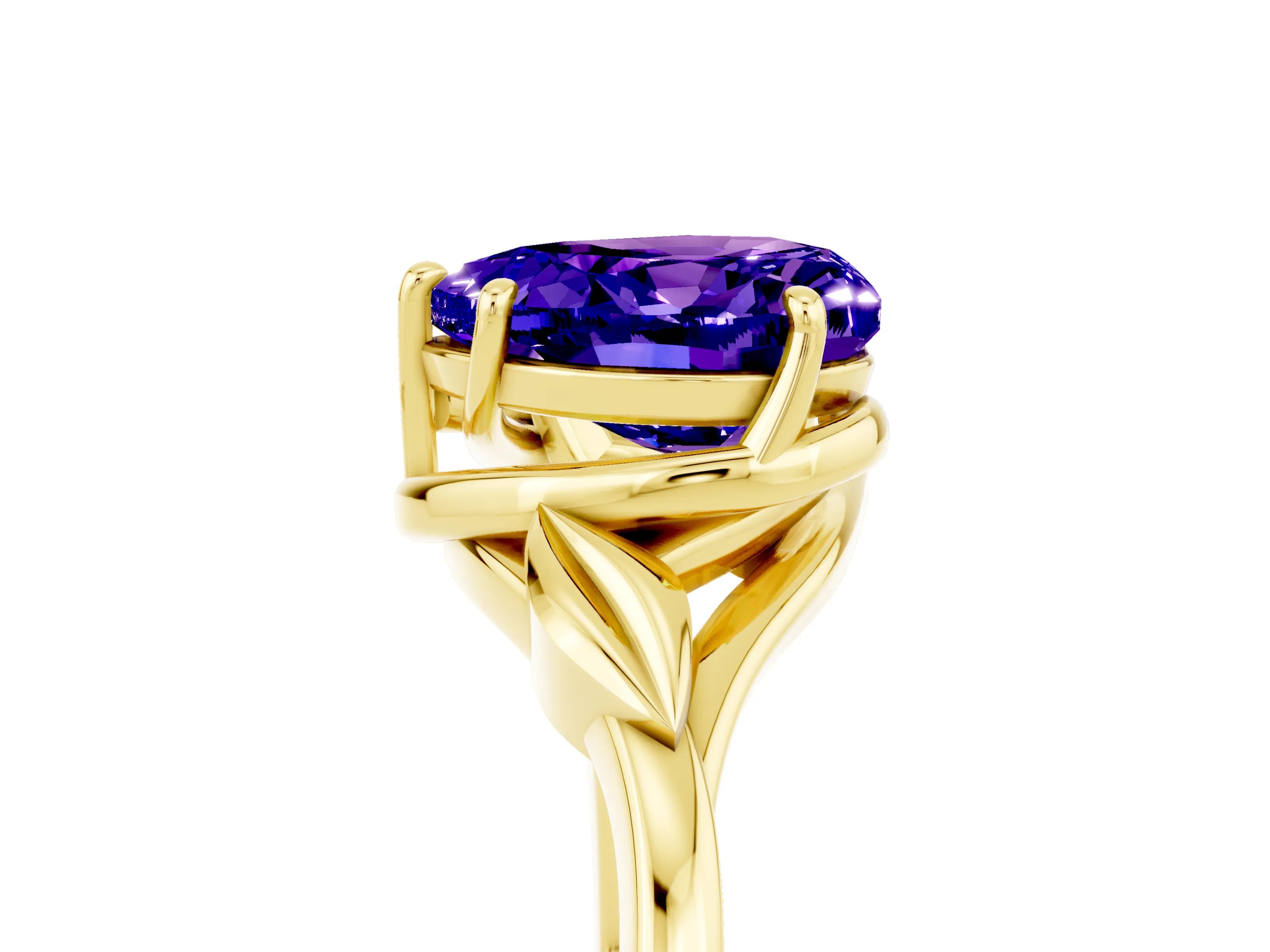 Yellow gold Heart Cut Tanzanite Solitaire Ring with Twist Band and Four-Prong Setting_29