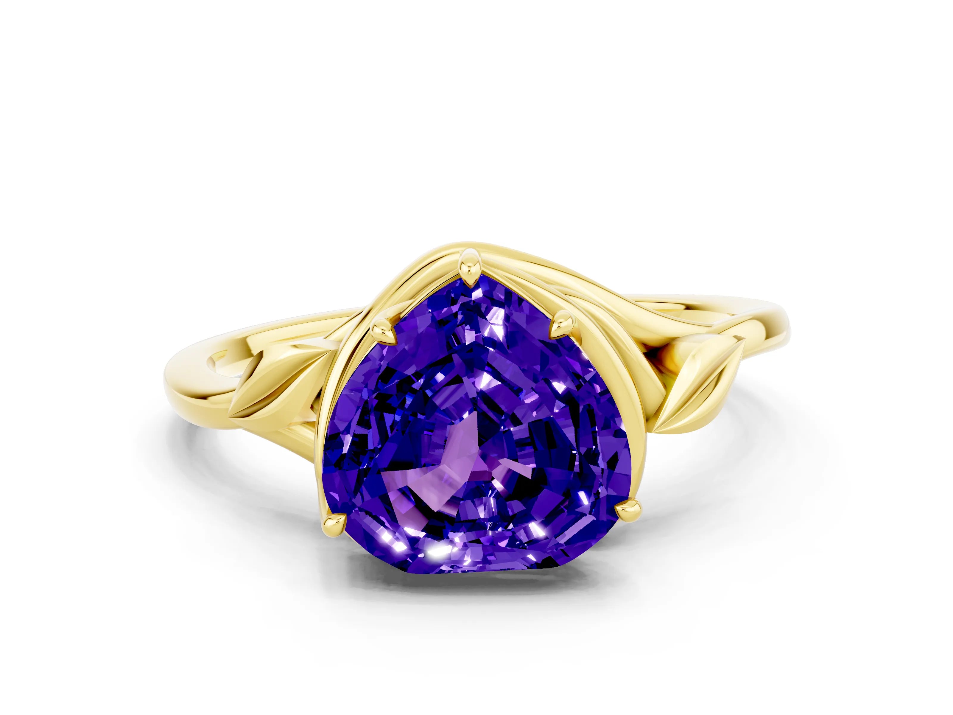 Yellow gold Heart Cut Tanzanite Solitaire Ring with Twist Band and Four-Prong Setting_36