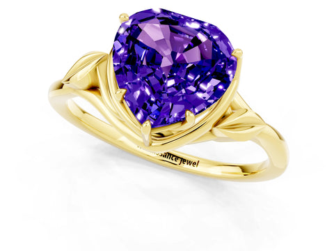 Yellow gold Heart Cut Tanzanite Solitaire Ring with Twist Band and Four-Prong Setting_37