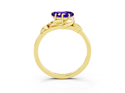 Yellow gold Heart Cut Tanzanite Solitaire Ring with Twist Band and Four-Prong Setting_39
