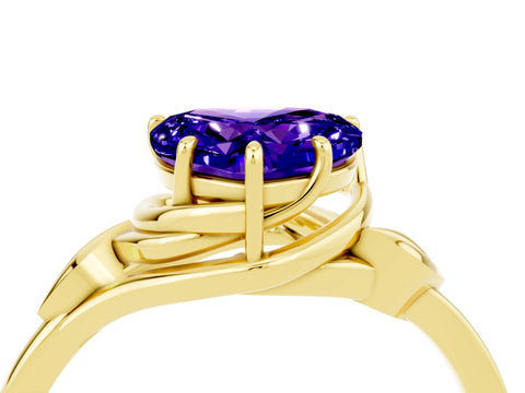 Yellow gold Heart Cut Tanzanite Solitaire Ring with Twist Band and Four-Prong Setting_40