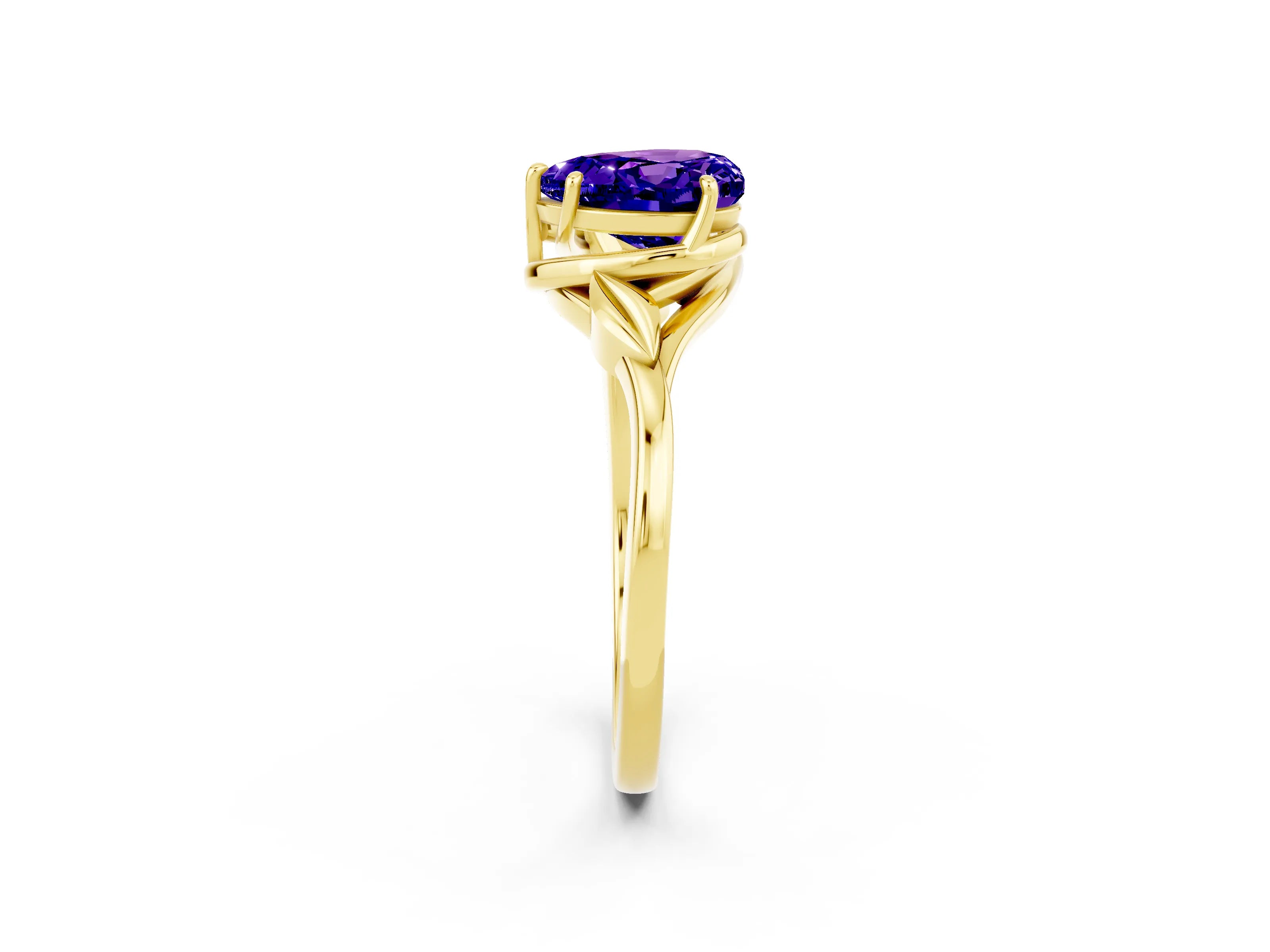 Yellow gold Heart Cut Tanzanite Solitaire Ring with Twist Band and Four-Prong Setting_50