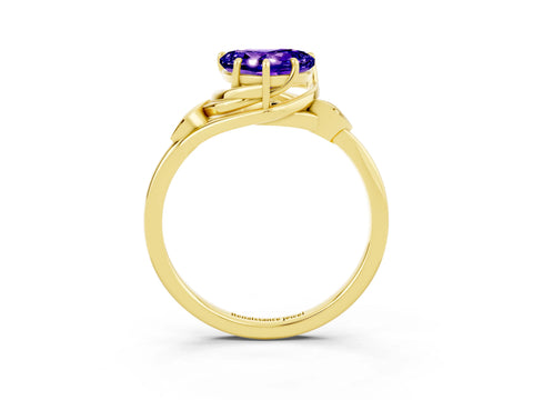 Yellow gold Heart Cut Tanzanite Solitaire Ring with Twist Band and Four-Prong Setting_51