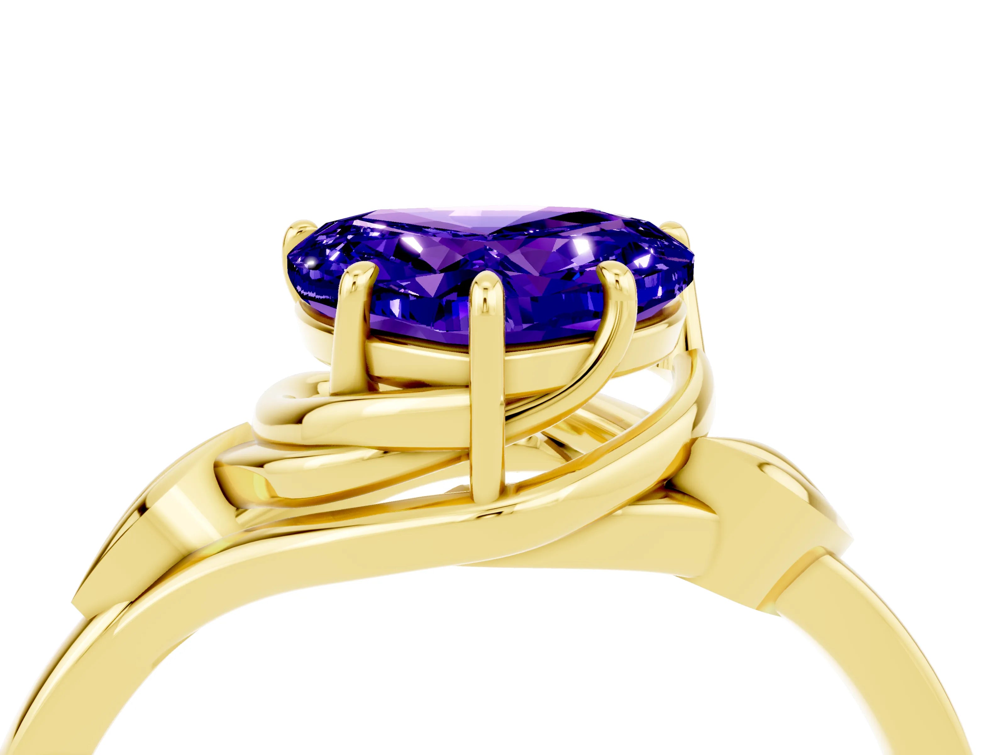 Yellow gold Heart Cut Tanzanite Solitaire Ring with Twist Band and Four-Prong Setting_52