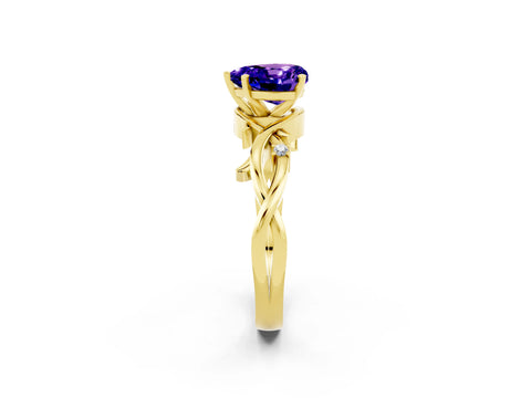 Yellow gold Heart Cut Tanzanite Solitaire Ring with Twisted Band and Prong Setting_2