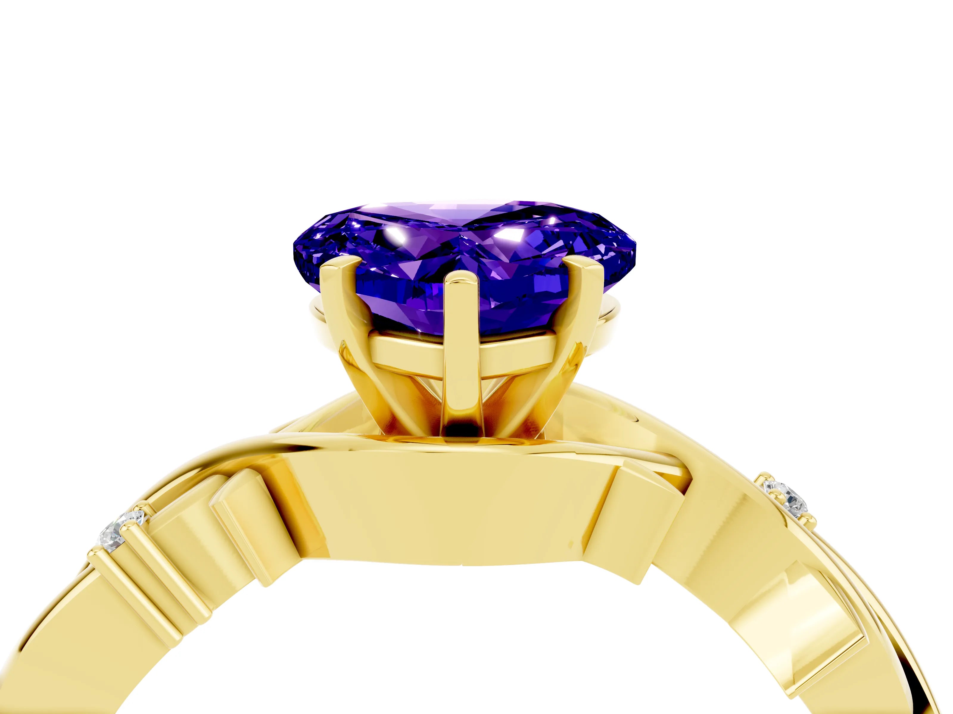 Yellow gold Heart Cut Tanzanite Solitaire Ring with Twisted Band and Prong Setting_4
