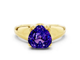 Yellow gold Heart Cut Tanzanite Solitaire Ring with Wide Band and Prong Setting