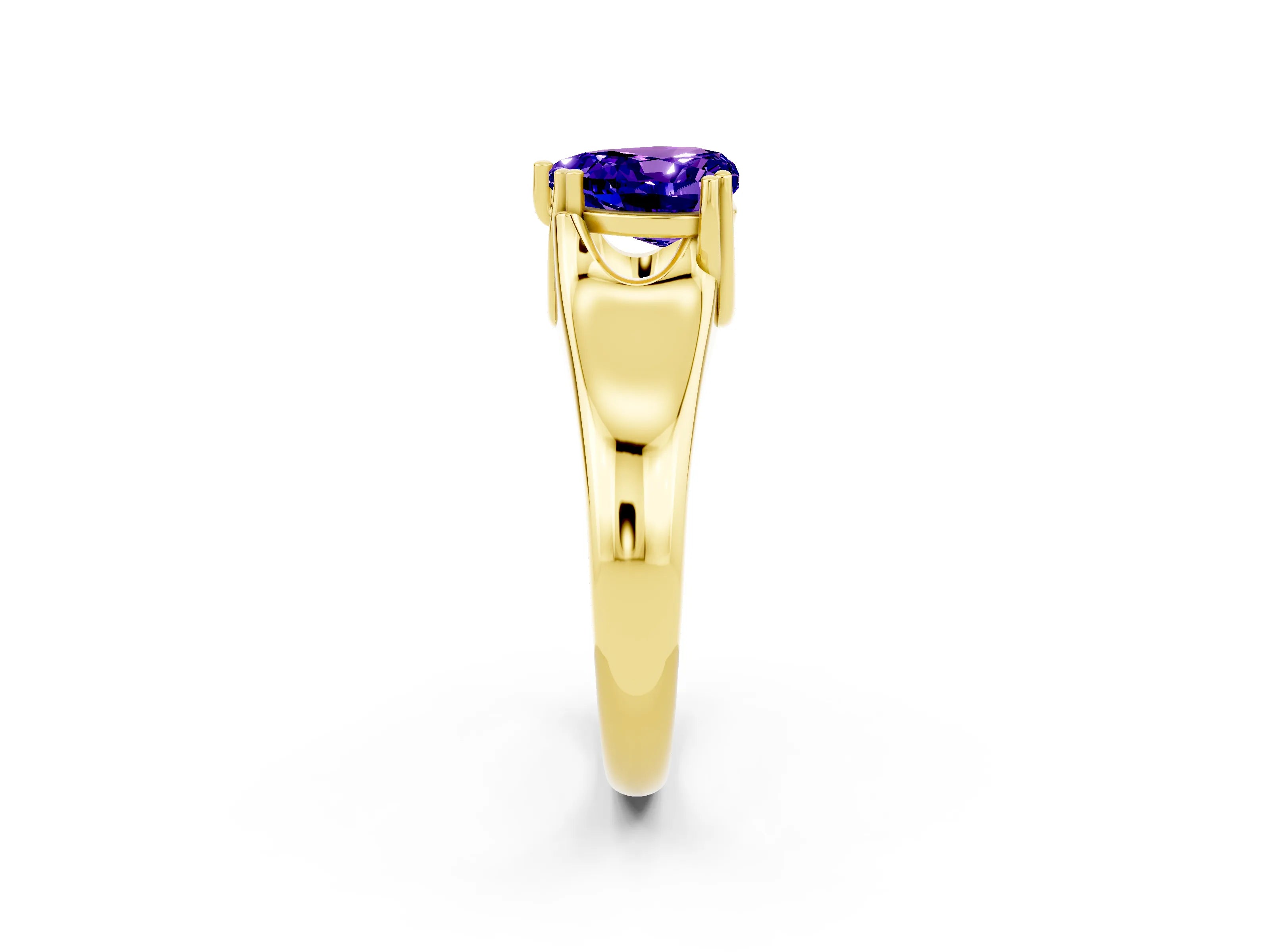 Yellow gold Heart Cut Tanzanite Solitaire Ring with Wide Band and Prong Setting_2