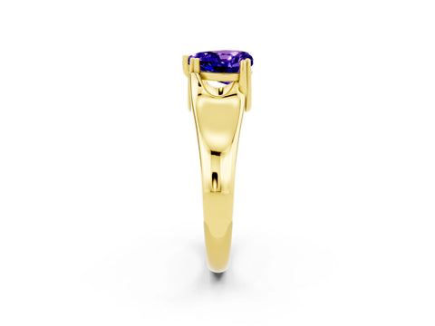 Yellow gold Heart Cut Tanzanite Solitaire Ring with Wide Band and Prong Setting_2