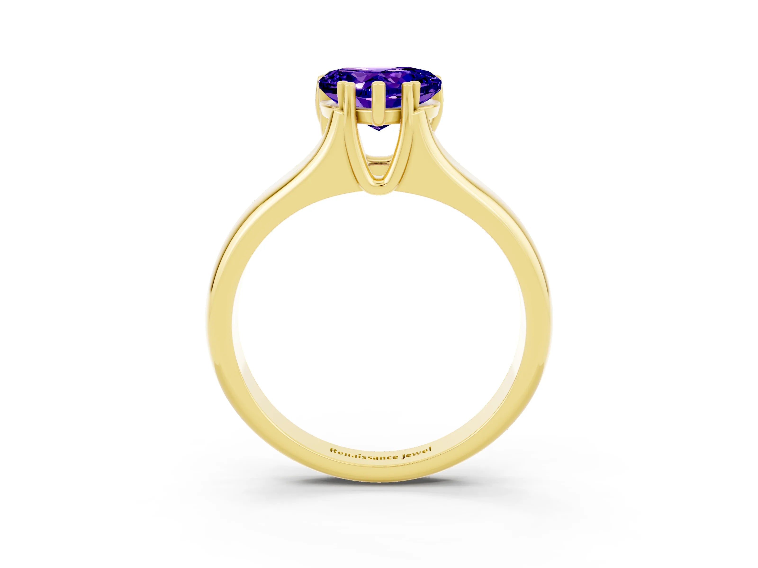 Yellow gold Heart Cut Tanzanite Solitaire Ring with Wide Band and Prong Setting_3