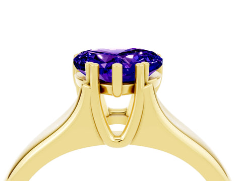 Yellow gold Heart Cut Tanzanite Solitaire Ring with Wide Band and Prong Setting_4