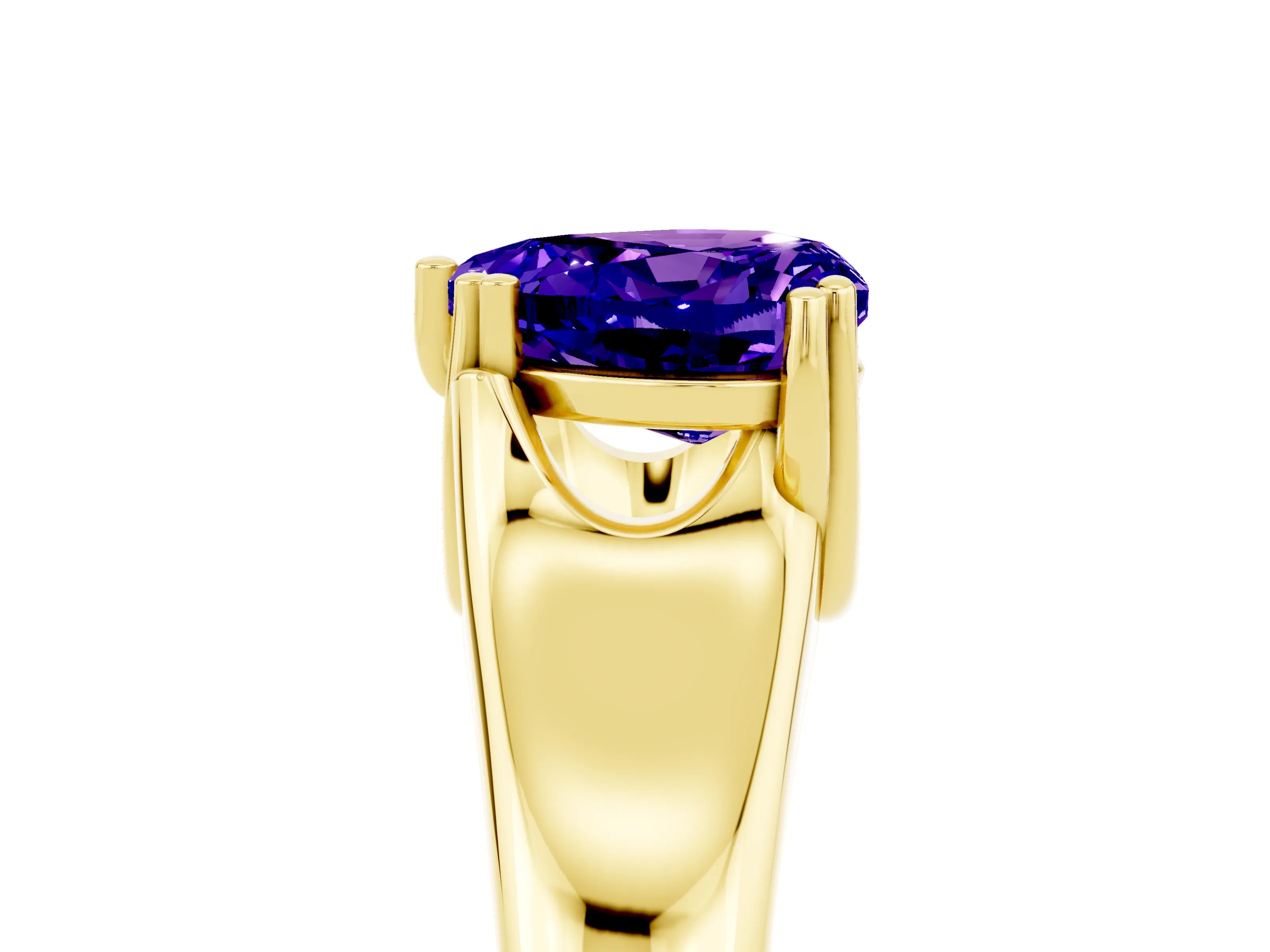 Yellow gold Heart Cut Tanzanite Solitaire Ring with Wide Band and Prong Setting_5