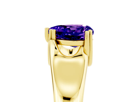 Yellow gold Heart Cut Tanzanite Solitaire Ring with Wide Band and Prong Setting_5