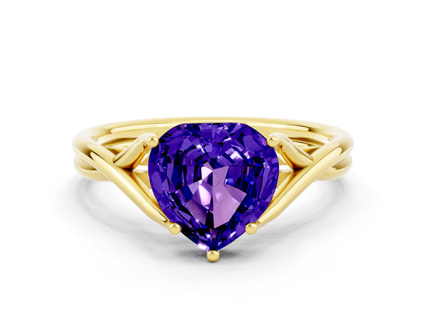 Yellow gold Heart Cut Tanzanite Solitaire Twist Band Prong Setting Ring