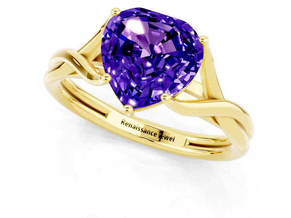 Yellow gold Heart Cut Tanzanite Solitaire Twist Band Prong Setting Ring