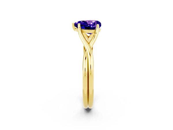 Yellow gold Heart Cut Tanzanite Solitaire Twist Band Prong Setting Ring
