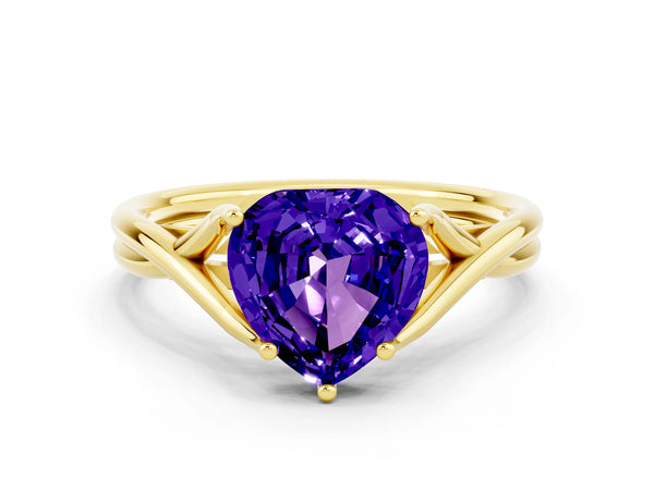 Yellow gold Heart Cut Tanzanite Solitaire Twist Band Prong Setting Ring