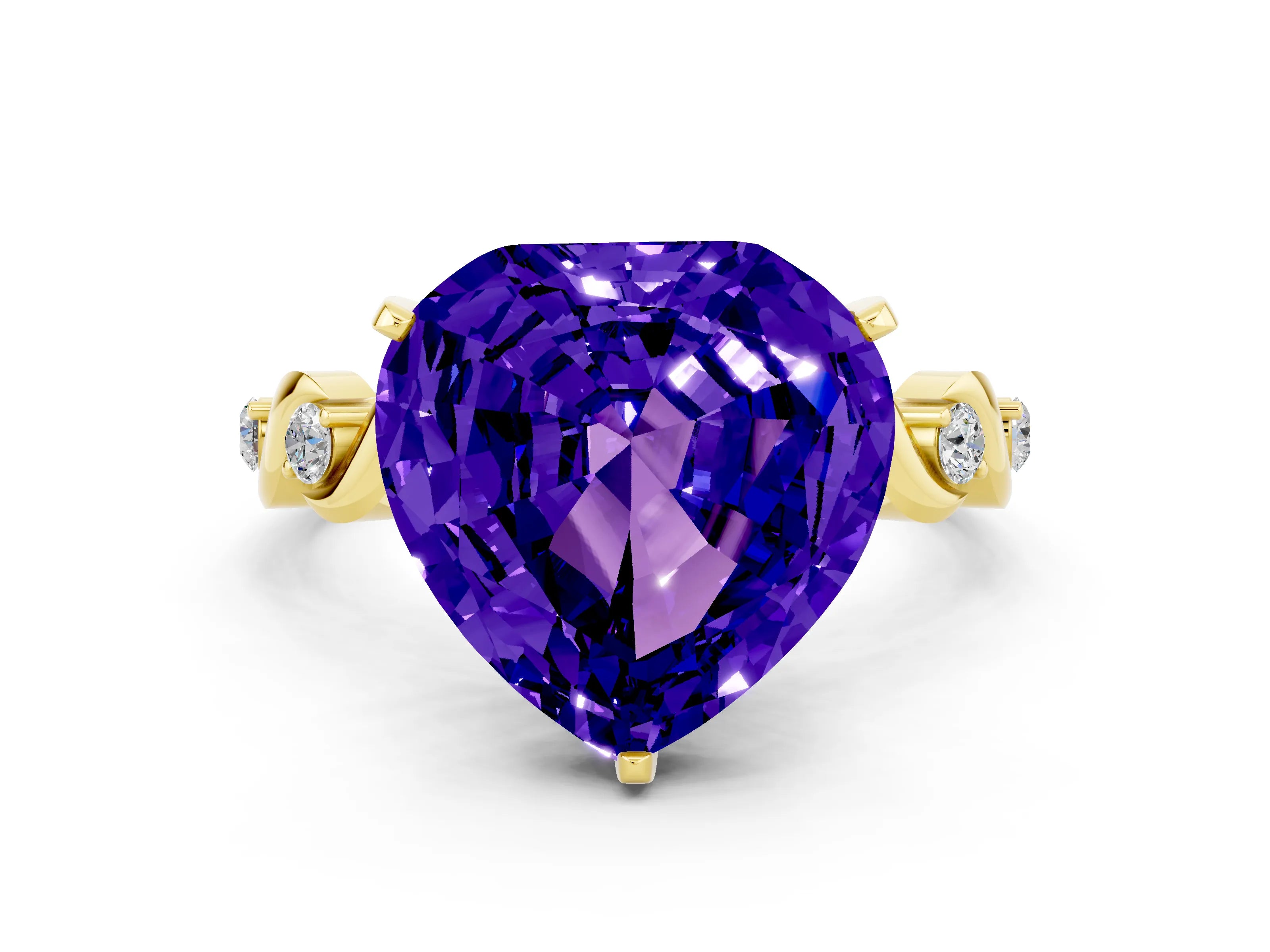 Yellow gold Heart Cut Tanzanite Solitaire Twisted Band with Round  Accents and Prong Setting_12