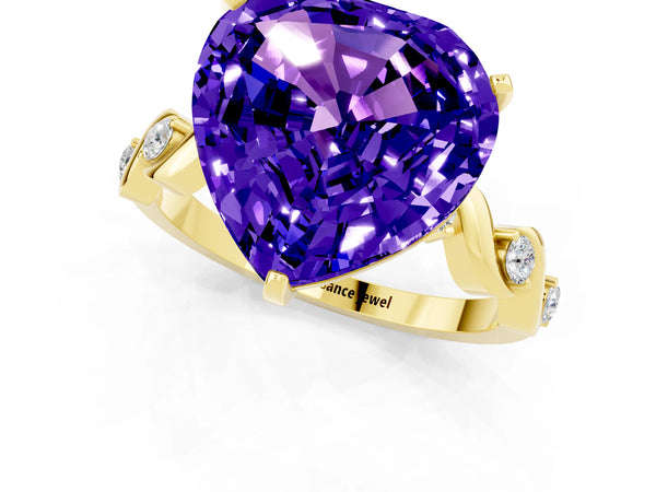 Yellow gold Heart Cut Tanzanite Solitaire Twisted Band with Round  Accents and Prong Setting