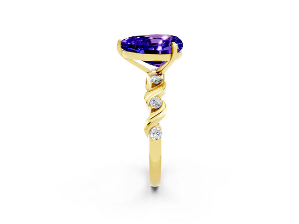 Yellow gold Heart Cut Tanzanite Solitaire Twisted Band with Round  Accents and Prong Setting