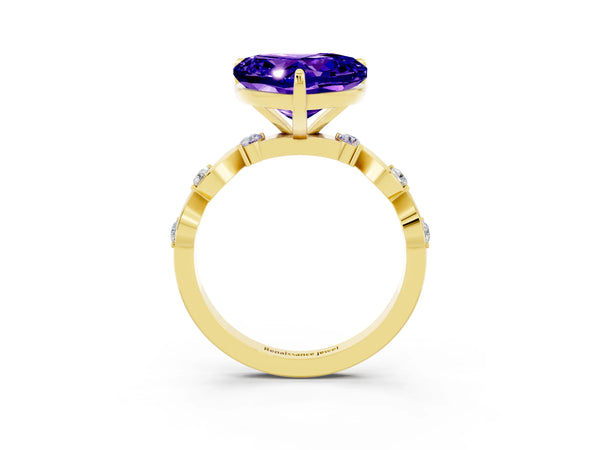 Yellow gold Heart Cut Tanzanite Solitaire Twisted Band with Round  Accents and Prong Setting