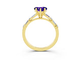 Yellow gold Heart Cut Tanzanite Solitaire with Side Baguettes and Channel Set Band_3