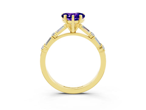 Yellow gold Heart Cut Tanzanite Solitaire with Side Baguettes and Channel Set Band_3