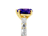 Yellow gold Heart Cut Tanzanite Solitaire with Side Baguettes and Channel Set Band_5