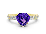 Yellow gold Heart Cut Tanzanite Solitaire with Side Stones, Pave Band, Four-Prong Setting_24