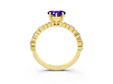 Yellow gold Heart Cut Tanzanite Solitaire with Side Stones, Pave Band, Four-Prong Setting_27