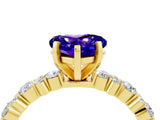 Yellow gold Heart Cut Tanzanite Solitaire with Side Stones, Pave Band, Four-Prong Setting_28
