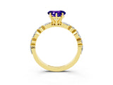 Yellow gold Heart Cut Tanzanite Solitaire with Side Stones on a Pavé Band and Four-Prong Setting_3