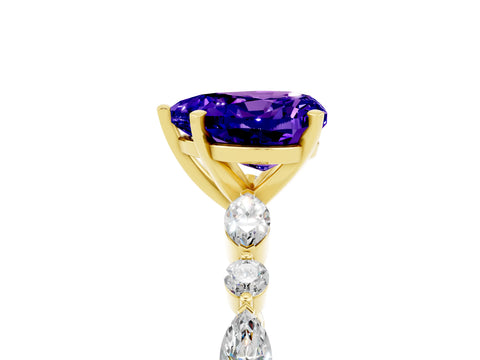 Yellow gold Heart Cut Tanzanite Solitaire with Side Stones on a Pavé Band and Four-Prong Setting_5