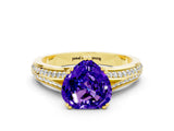 Yellow gold Heart Cut Tanzanite Split Shank Engagement Ring with Pavé Band