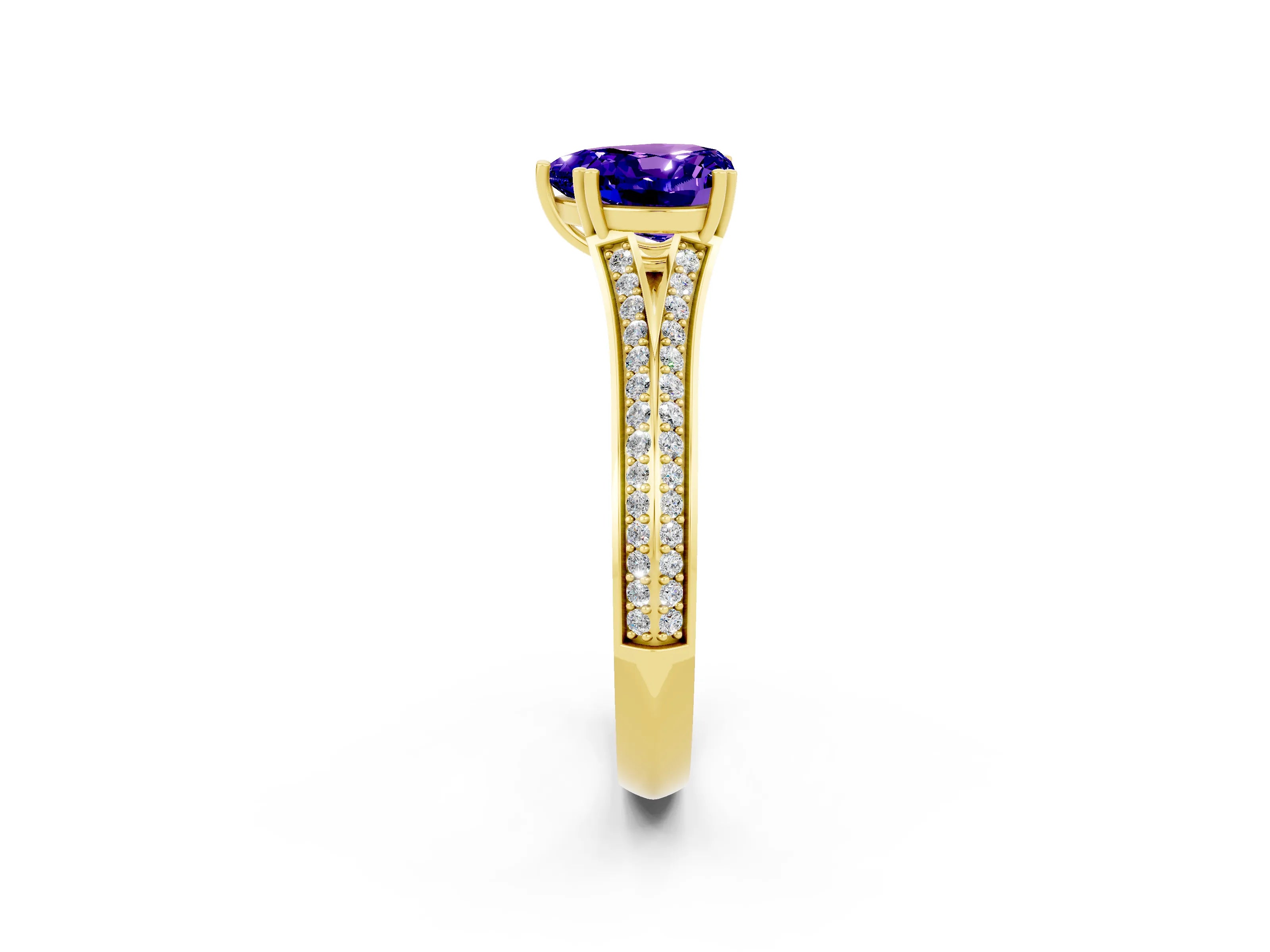 Yellow gold Heart Cut Tanzanite Split Shank Engagement Ring with Pavé Band_2