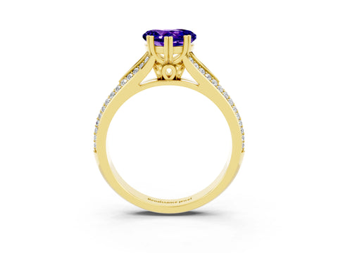 Yellow gold Heart Cut Tanzanite Split Shank Engagement Ring with Pavé Band_3