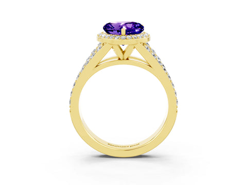 Yellow gold Heart Cut Tanzanite Split Shank Halo Ring with Four-Prong Setting_15