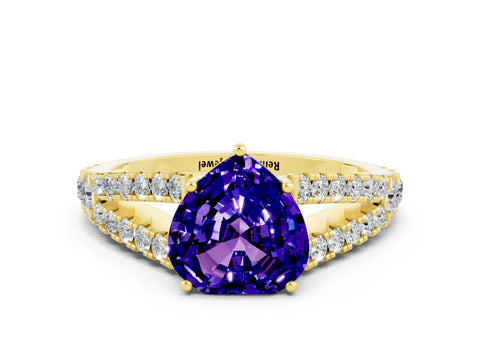 Yellow gold Heart Cut Tanzanite Split Shank Pavé Engagement Ring with Four-Prong Setting_12